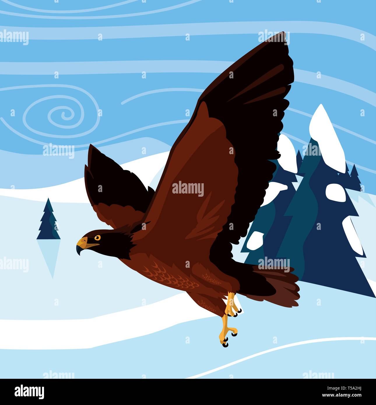 beautiful eagle flying in the snowscape majestic bird vector ...