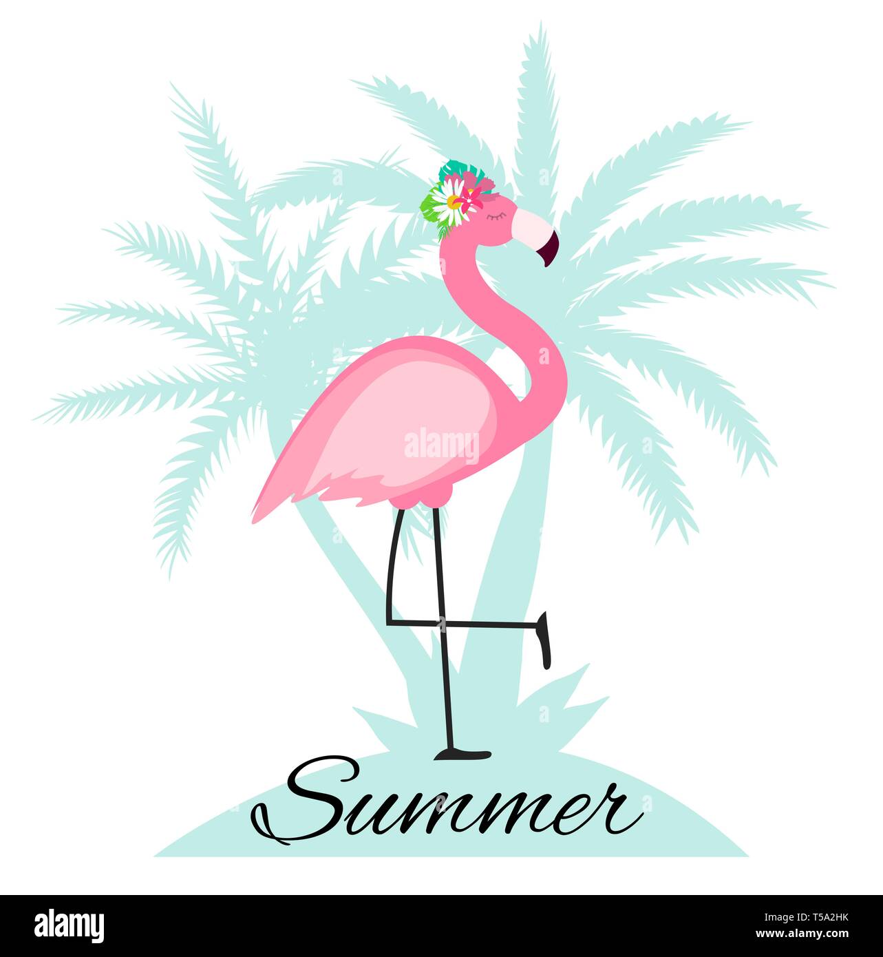 Cute Pink Flamingo Summer Background Vector Illustration Stock Vector ...