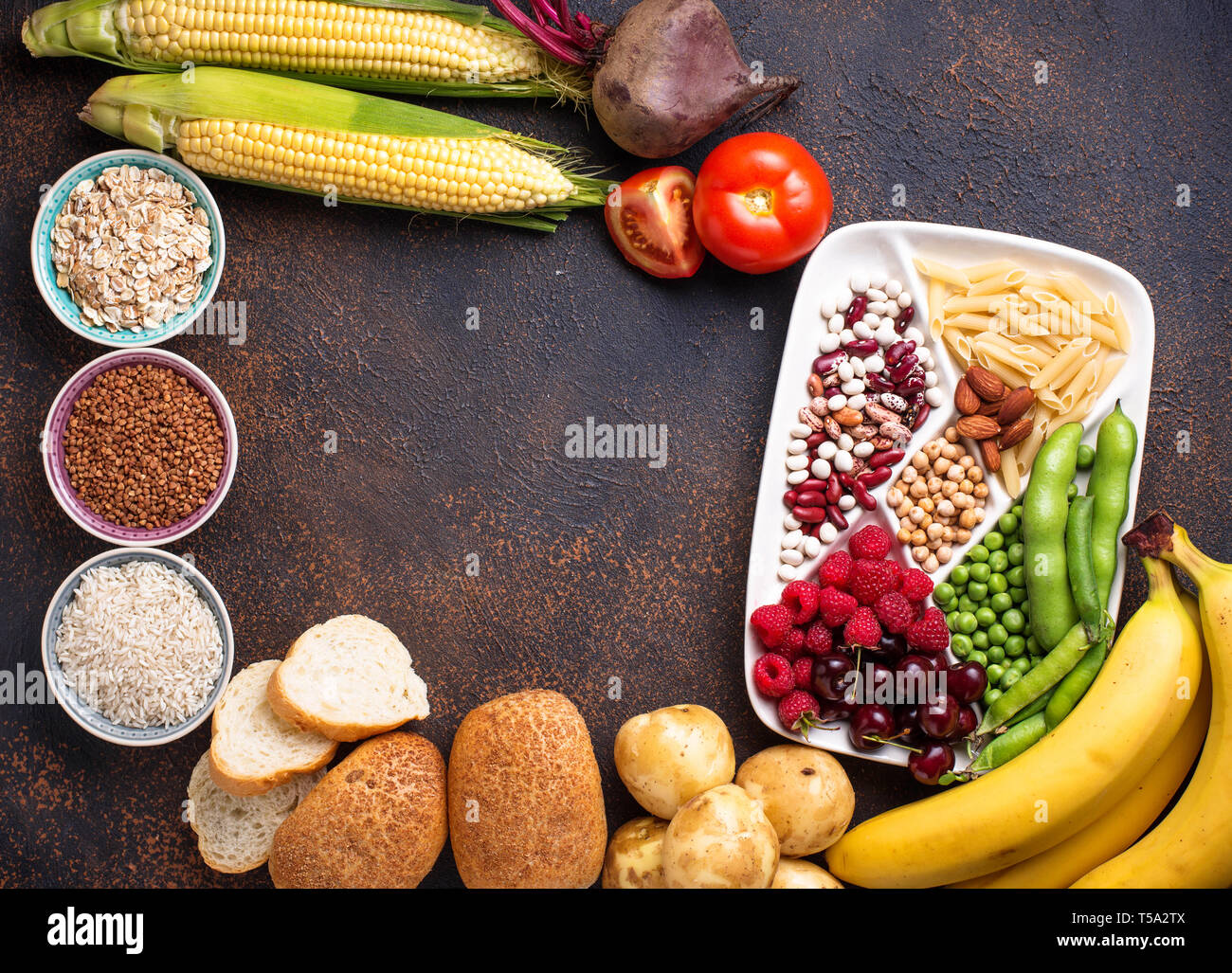 Healthy Products Sources Of Carbohydrates Stock Photo Alamy