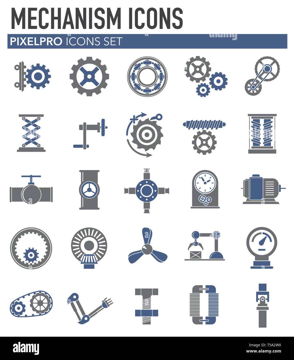 Technical mechanisms icons set on white background for graphic and web ...