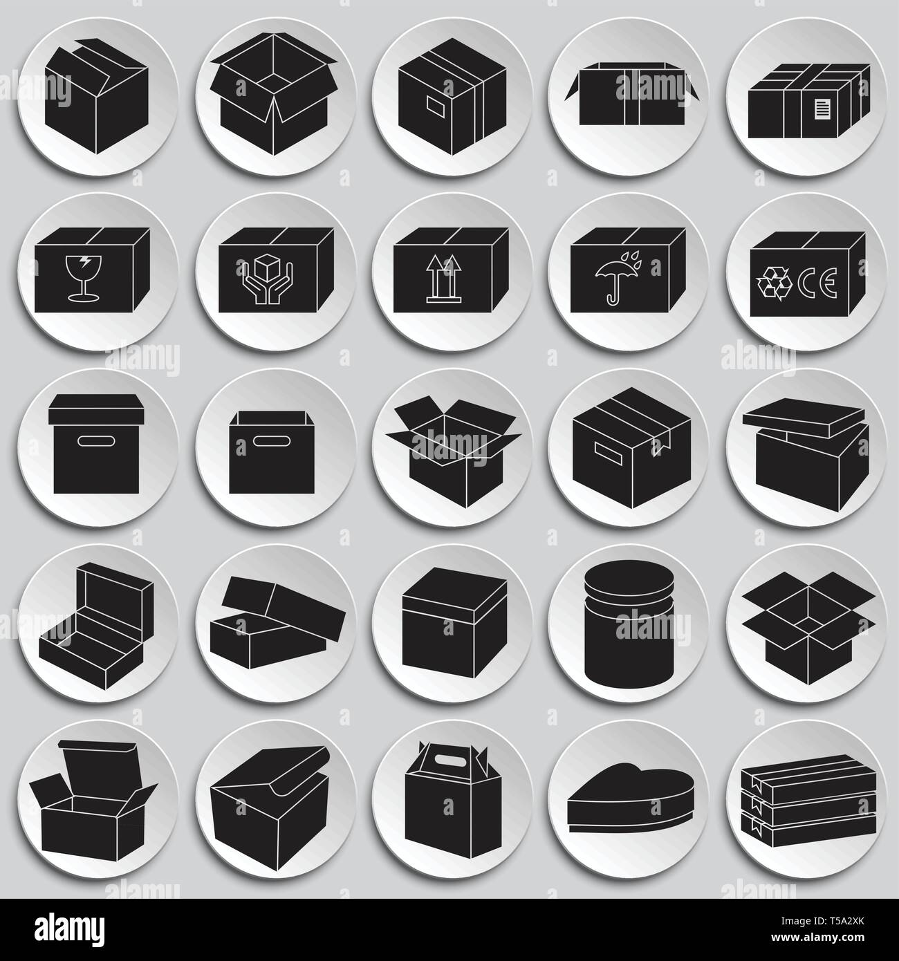 Boxes icons set on plates background for graphic and web design. Simple vector sign.