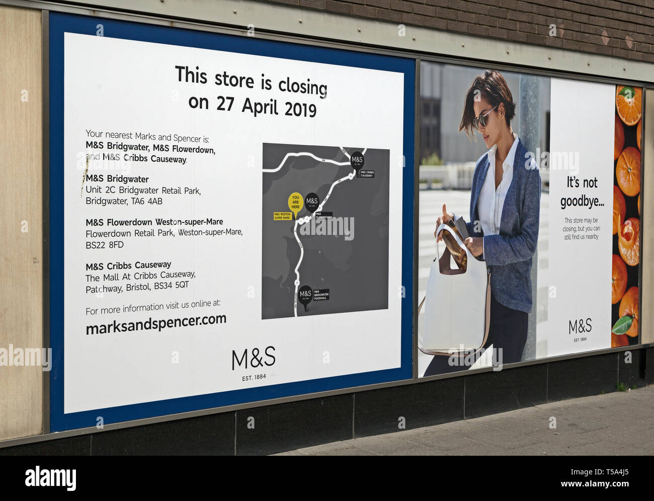 A Poster Announcing The Closure Of Marks And Spencer S Shop In The Centre Of Weston Super Mare Uk M S Has Had A Shop In The Town Centre Since 1907 Stock Photo Alamy