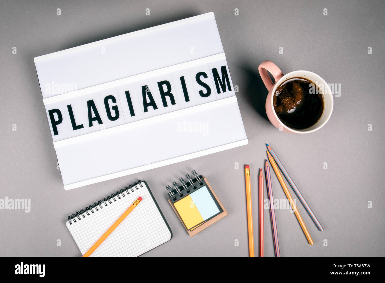 Plagiarism. Text in light box Stock Photo