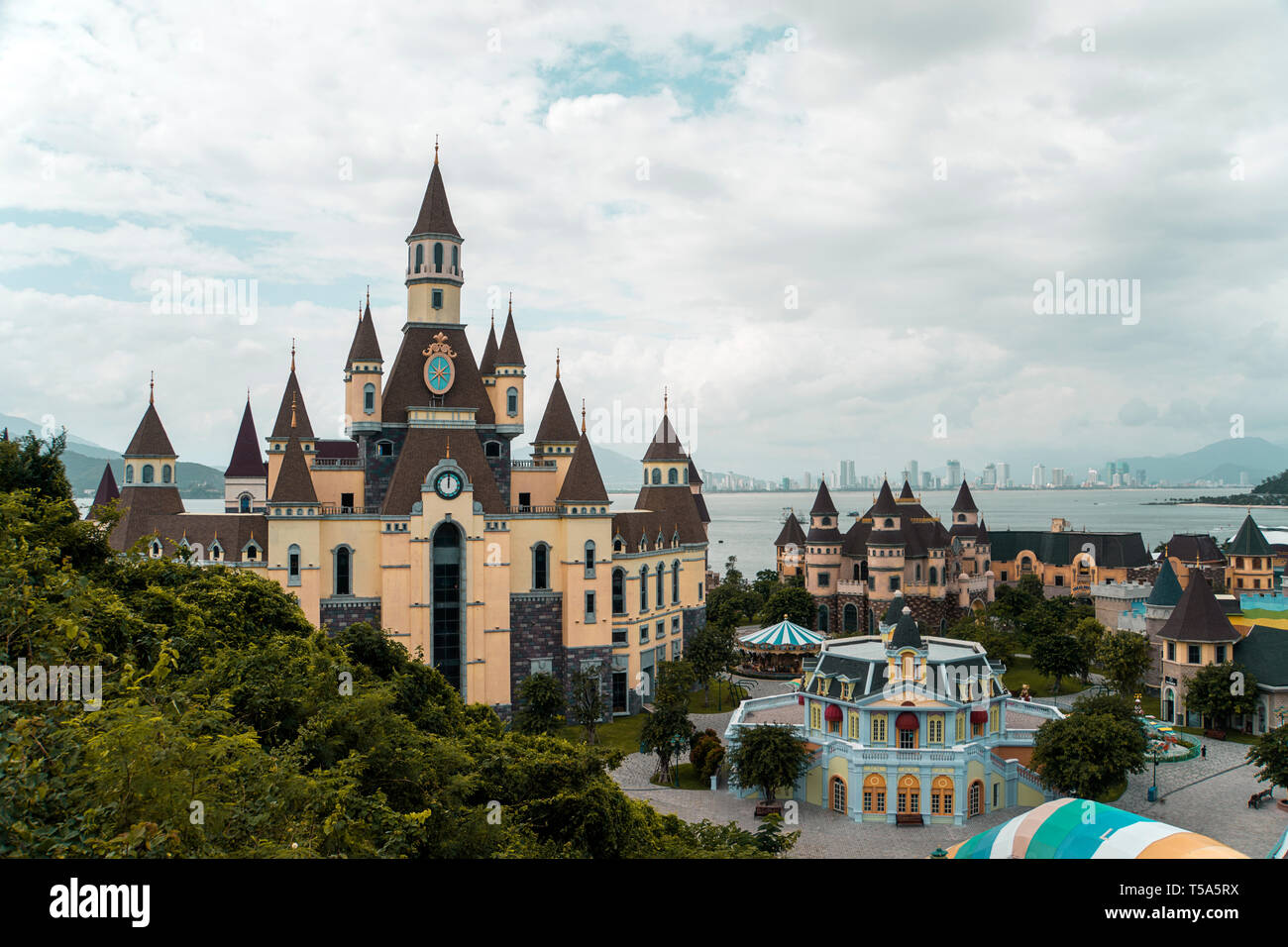 VINPEARL RESORT, NHA TRANG, VIETNAM - 05.01.2019: The Castle at Vinperl Amusement Park on Hon Tre island. The island boasts of luxury resorts. Stock Photo