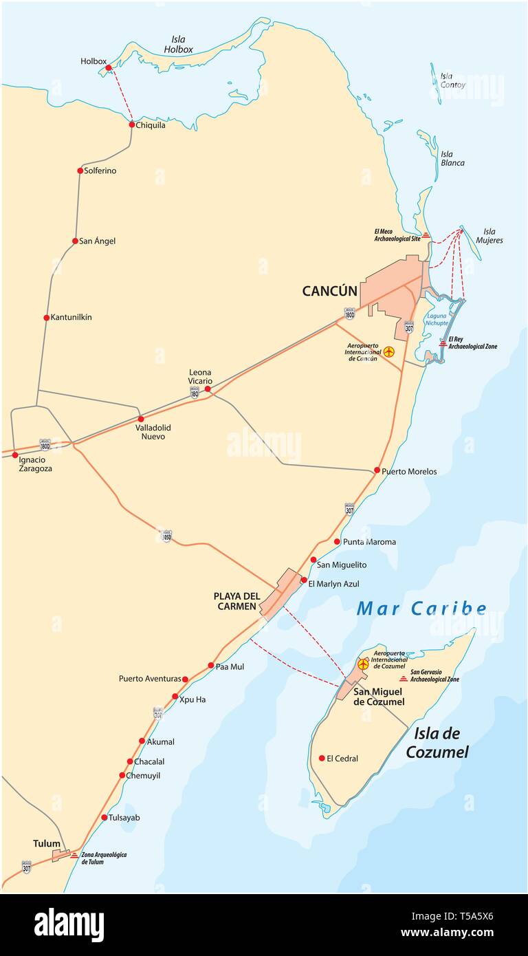 riviera maya and the Holbox island road vector map Stock Vector