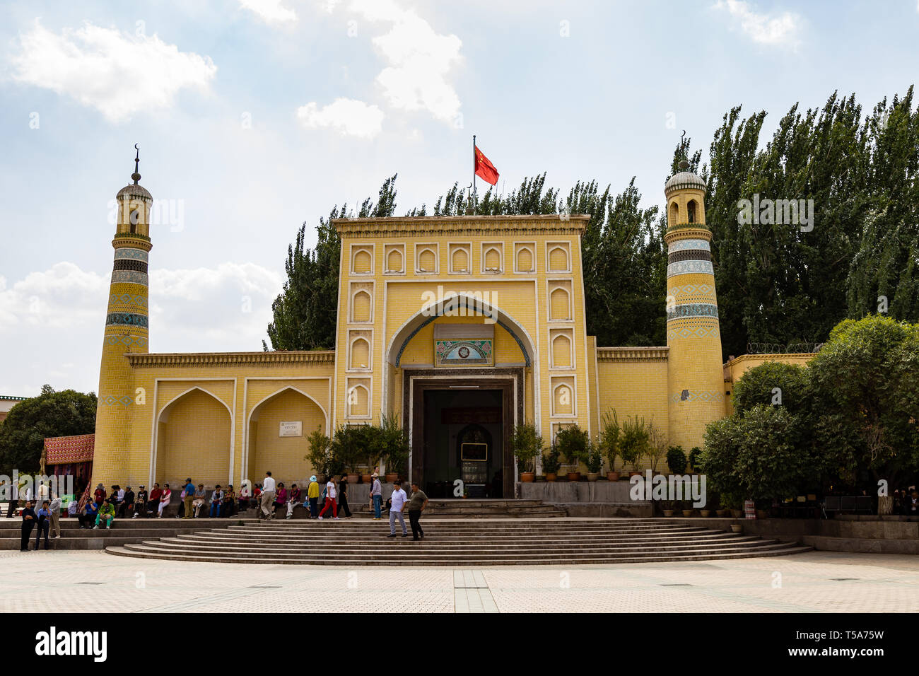 Aug 2017, Kashgar, Xinjiang, China: view of Id Kah Mosque, the most famous attractions in Kashgar Ancient Town. Built in 1442, it is the largest mosqu Stock Photo