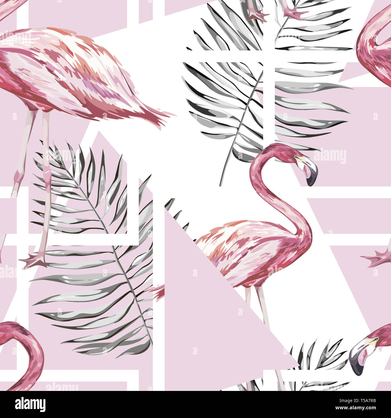 Seamless pattern with tropical Flamingo and flowers. Element for design ...