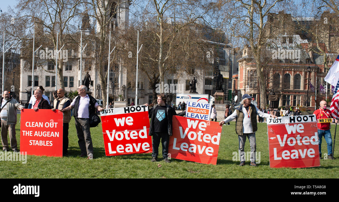 Brexit campaigners gather in Parliament Square, London, for March To Leave rally, on the day the UK should have left the European Union but failed to. Stock Photo