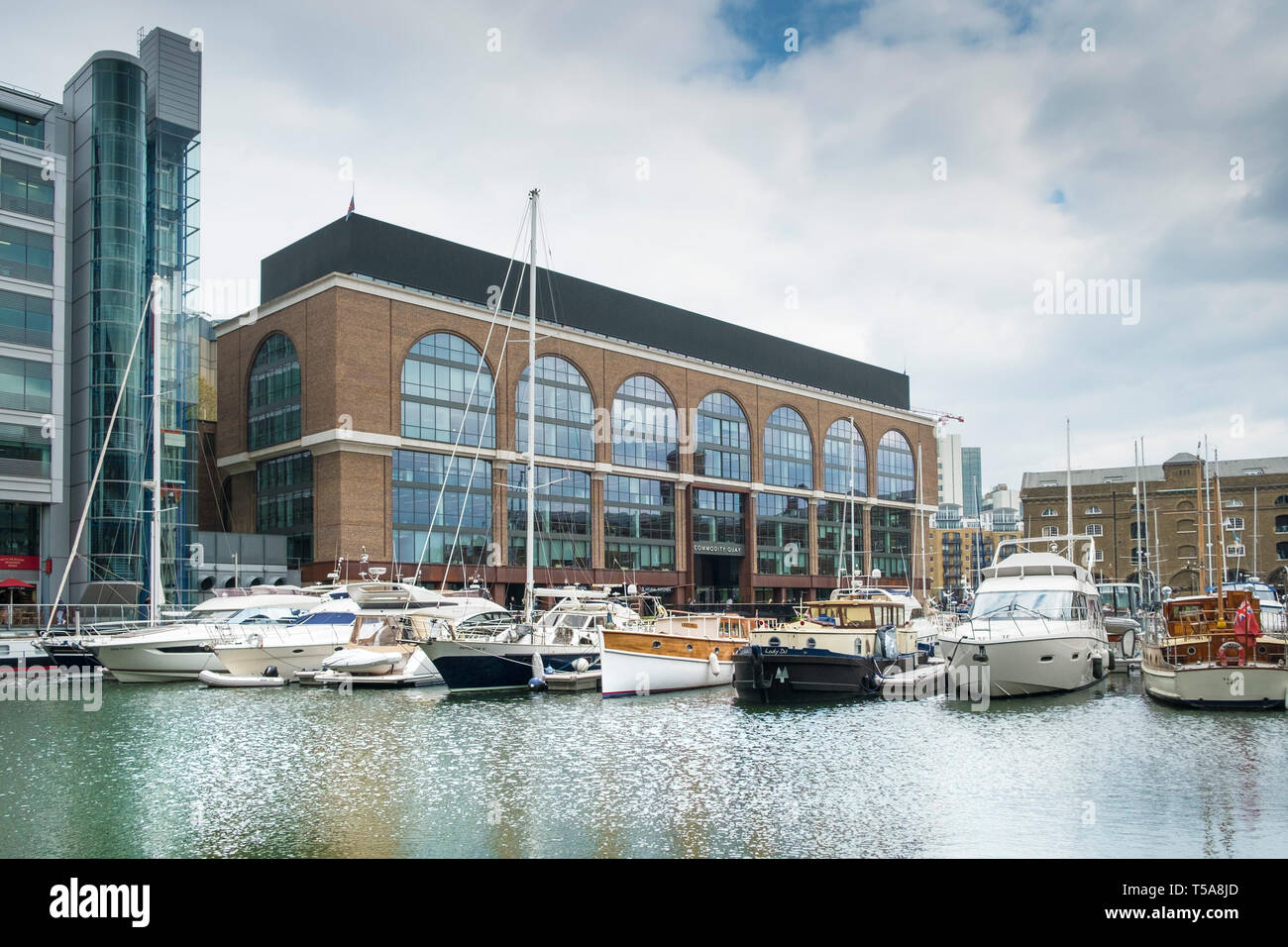 Boats moored in St Katherine Dock St Katherines Dock in Wapping in