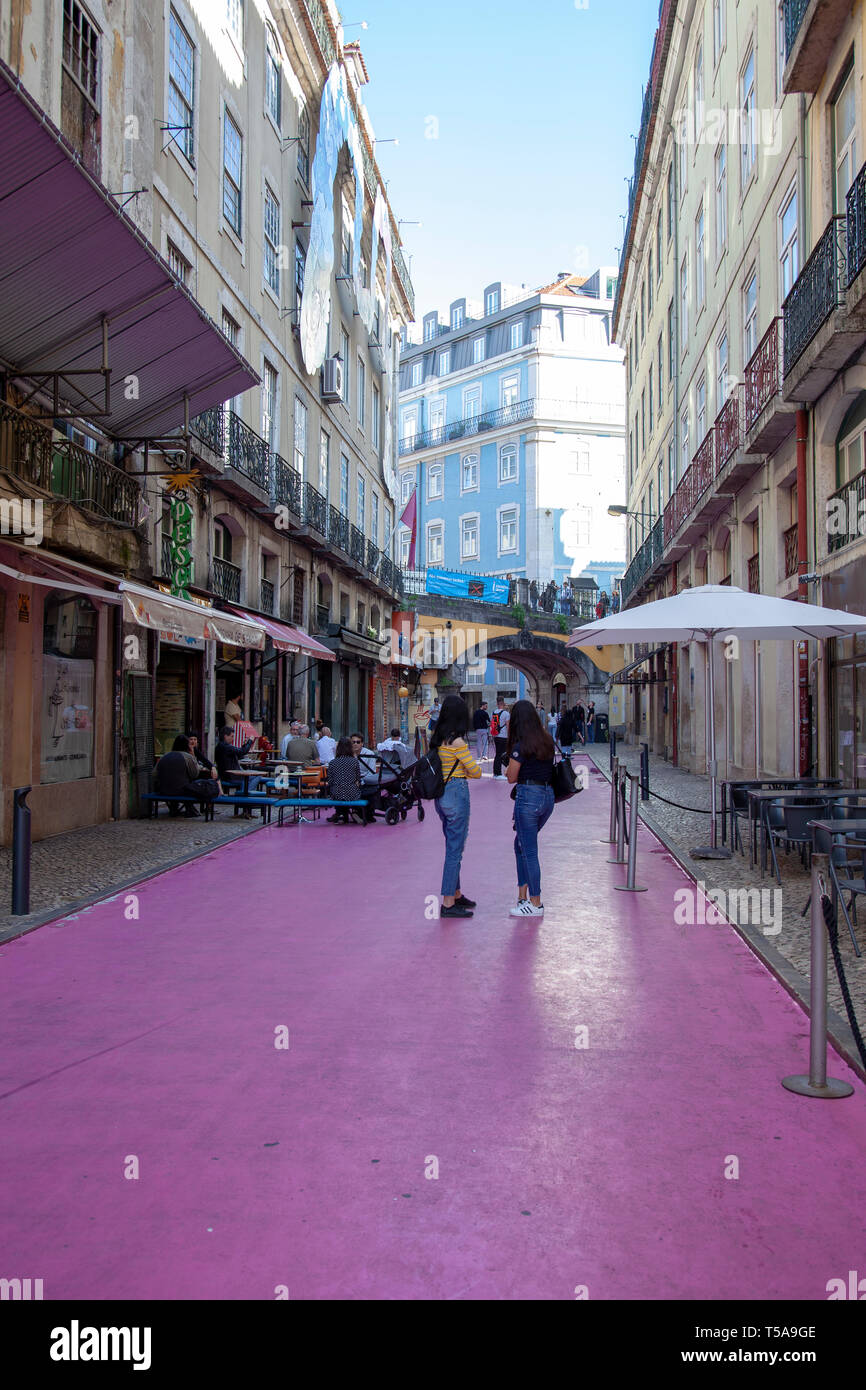 Pink Street in Lisbon, Portugal Stock Photo Alamy