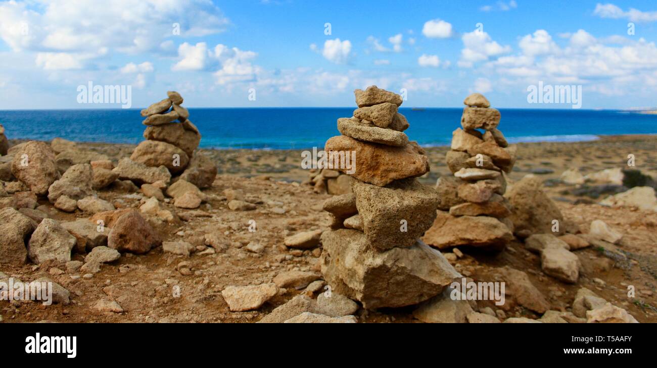 Stone Stack, Ocean Beach scene Stock Photo