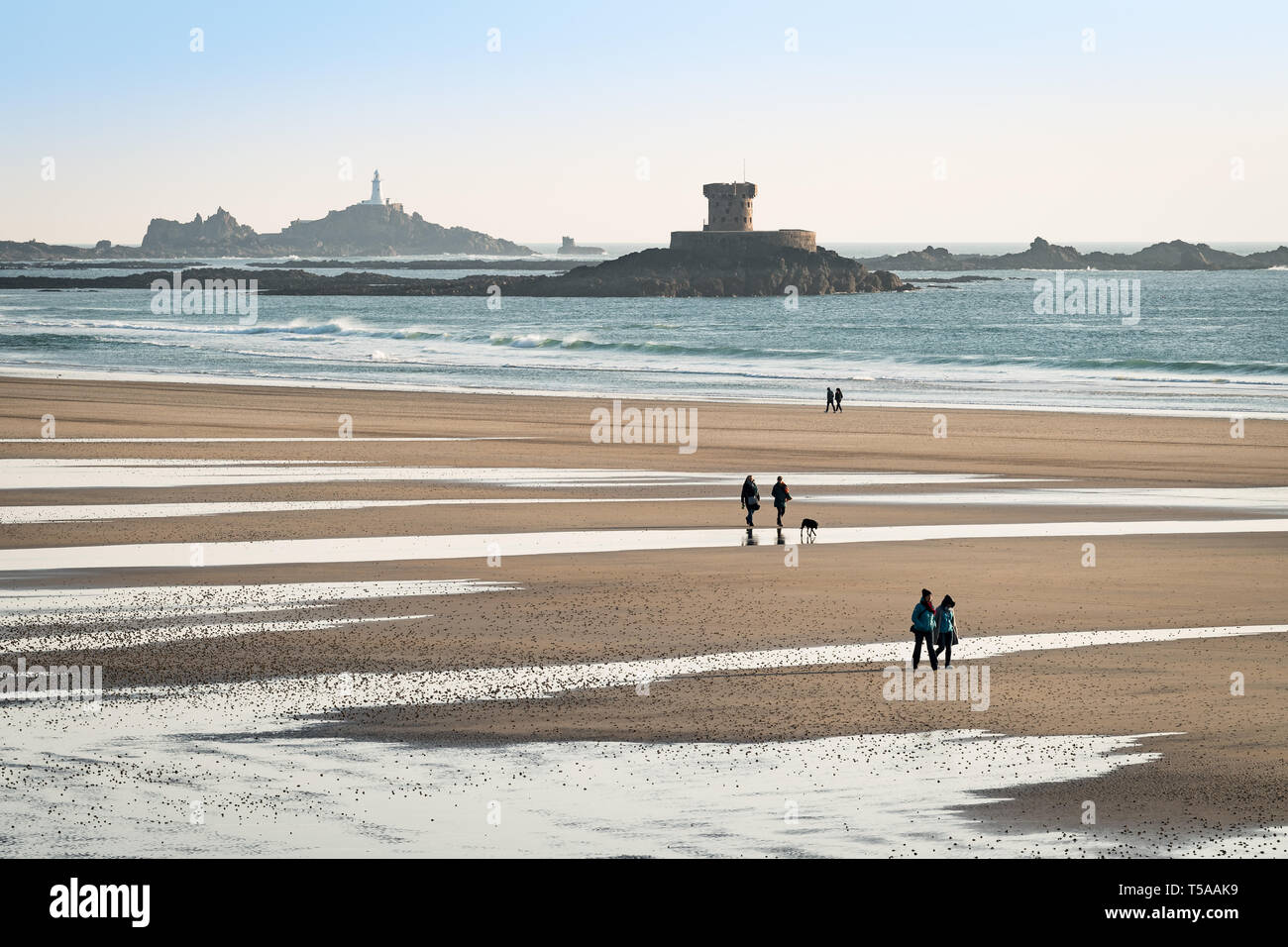 St Ouen's, Bay Jersey UK April 2019 La Roco Tower and La Corbiere
