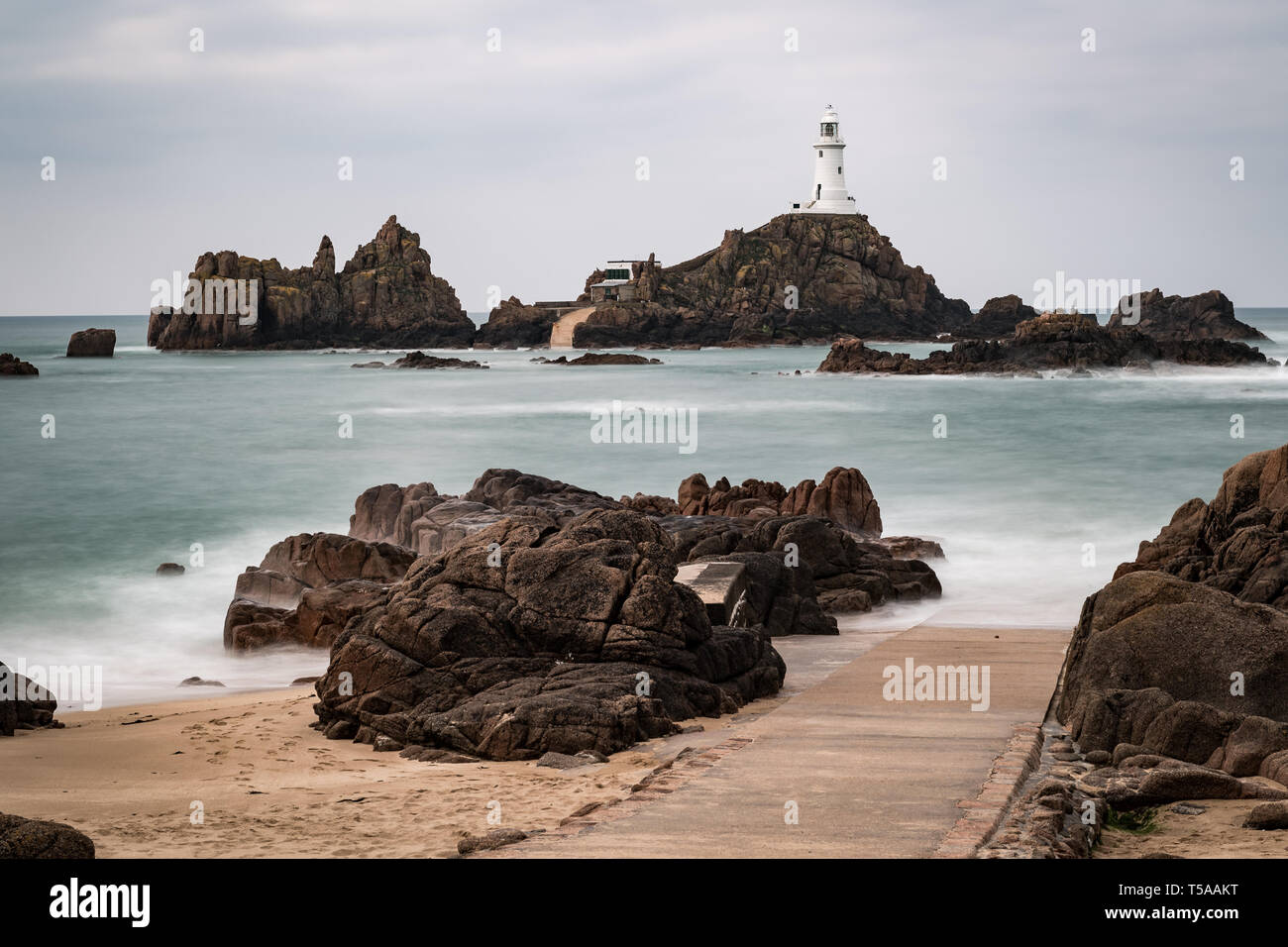 La Corbiere Lighthouse at high tide, Jersey, Channel Islands Stock Photo -  Alamy