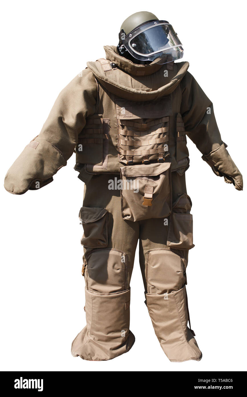 Protective bomb suit for demining isolated on white background Stock Photo