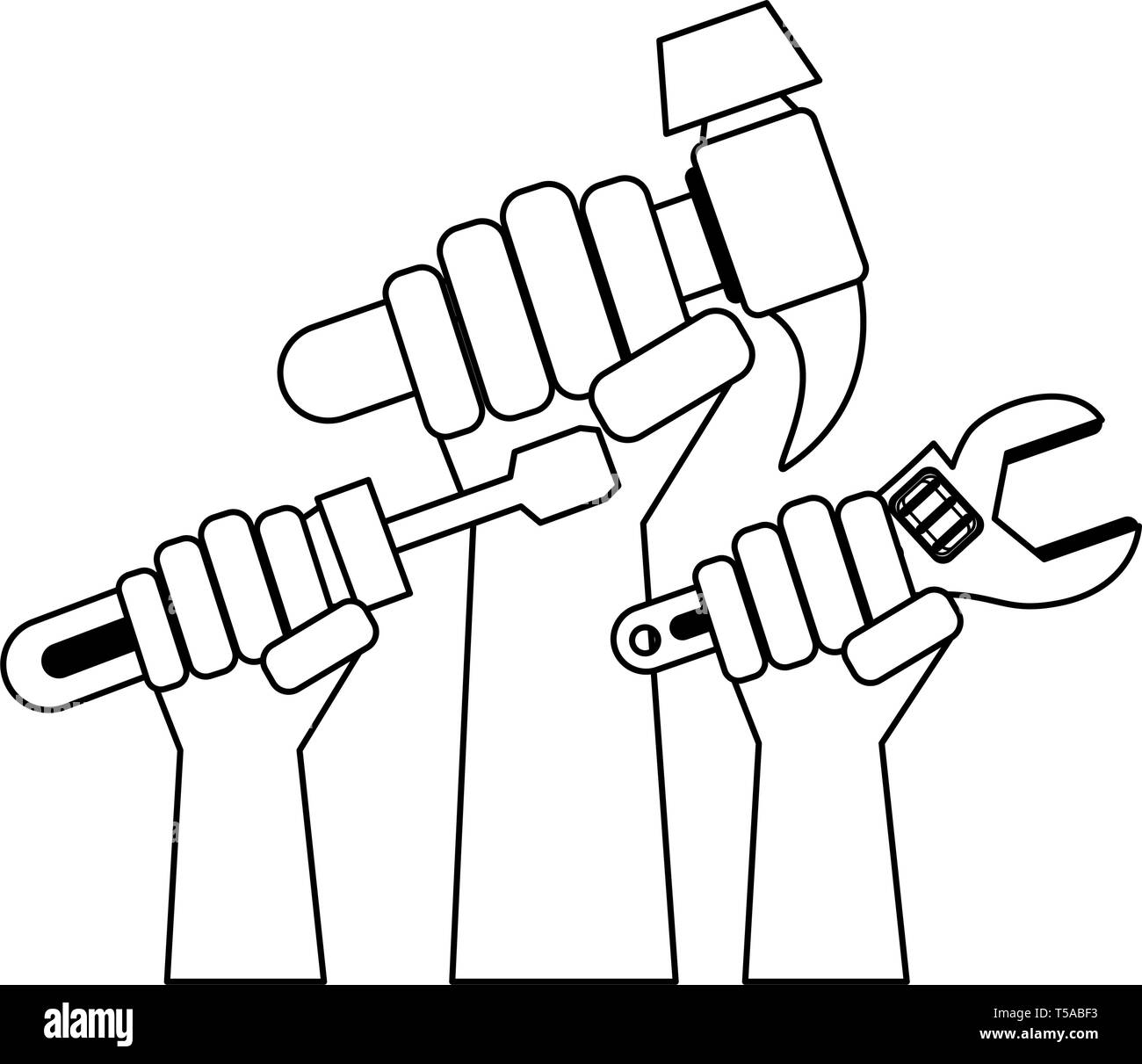 Hands holding various tools in black and white Stock Vector Image & Art ...