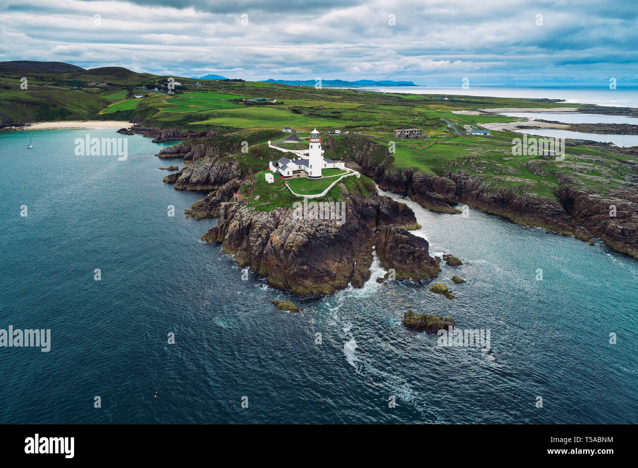 Aerial view of the Fanad Head Lighthouse in Ireland Stock Photo