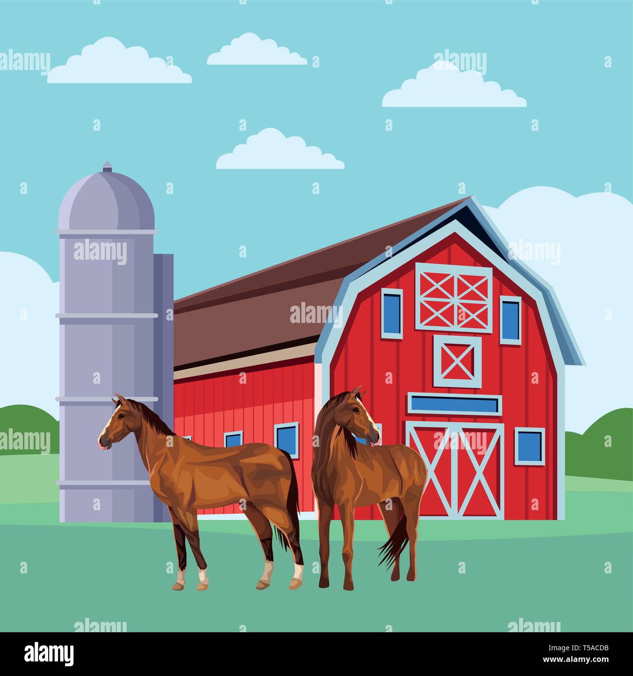 barn and horses Stock Vector Image &amp; Art - Alamy
