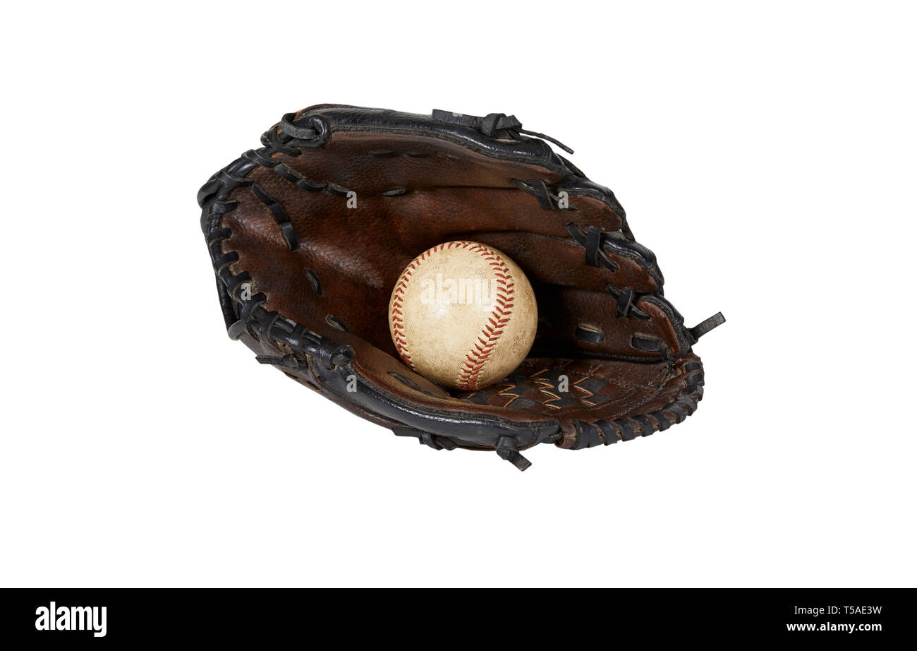 Used baseball and baseball glove isolated on white Stock Photo Alamy