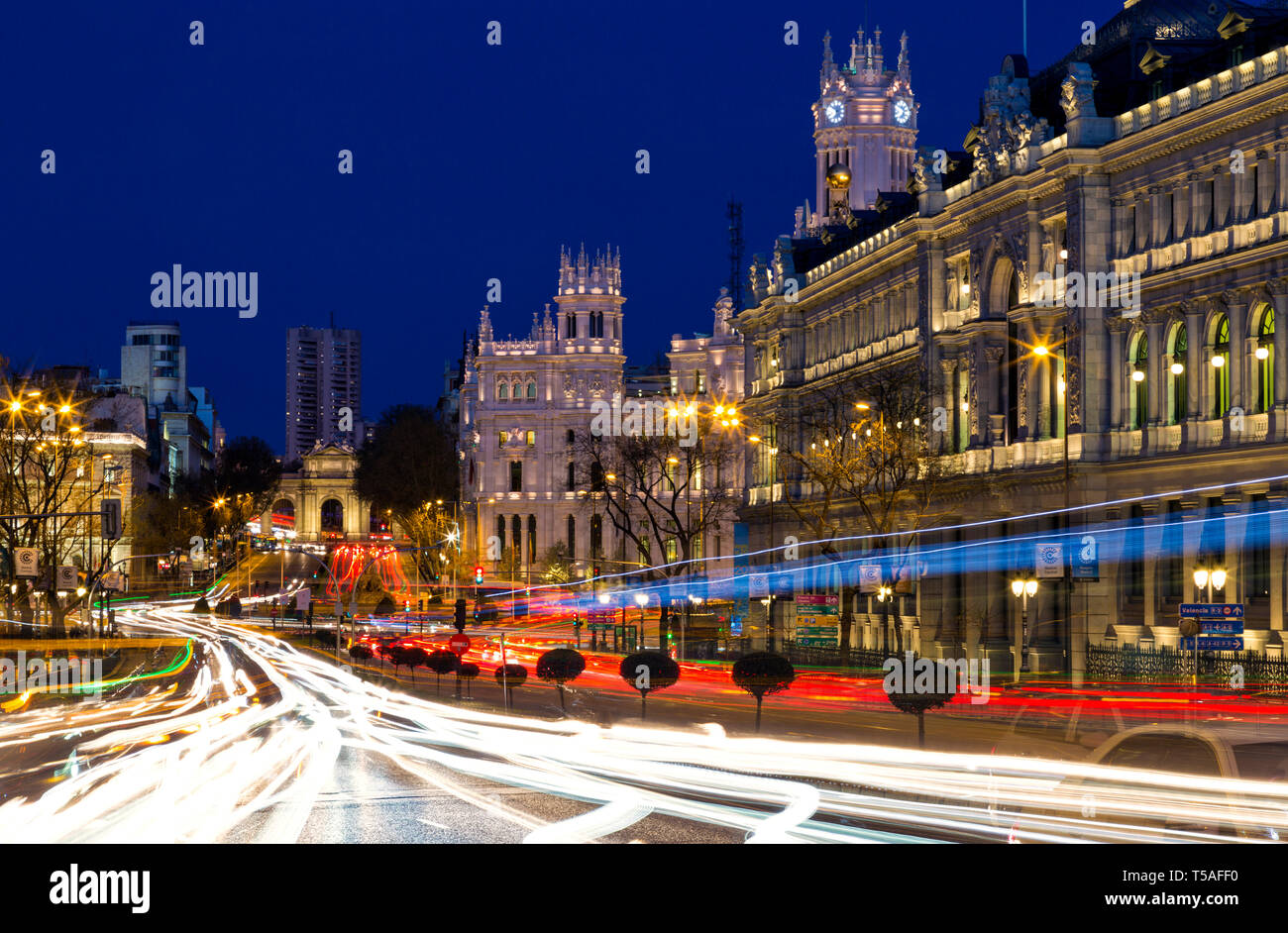 Gran Via at twilight, Madrid, Spain. - Stock Image