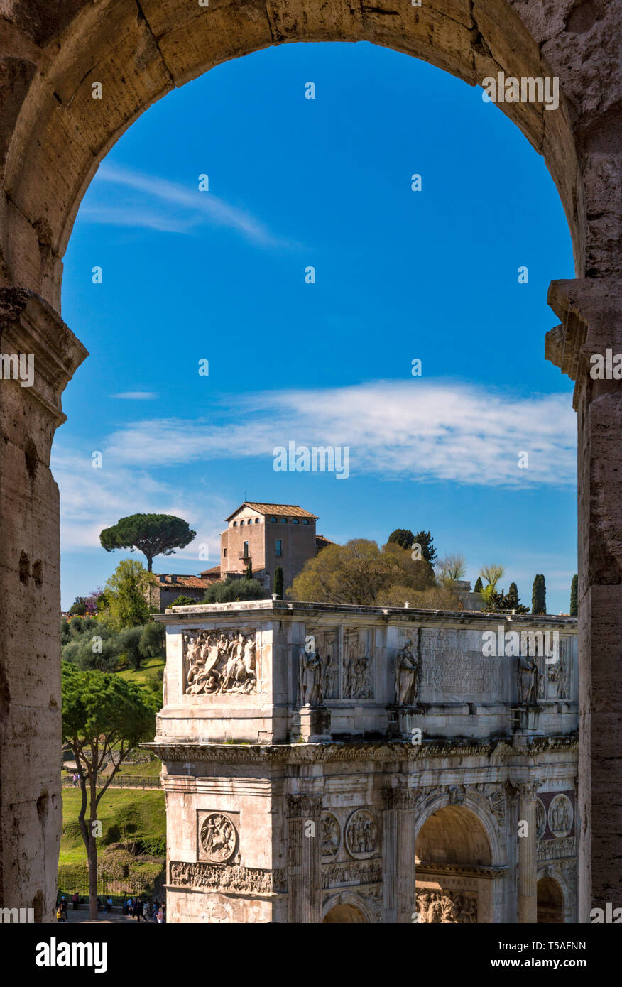 Palatine and roman Forum, as seen from Coliseum. Rome, Italy. - Stock Image