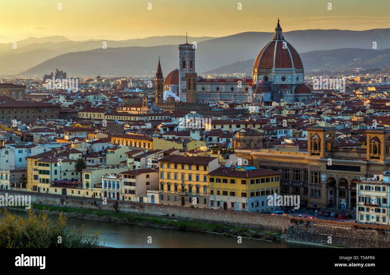 Aerial shot of Florence, Italy, at twilight. - Stock Image