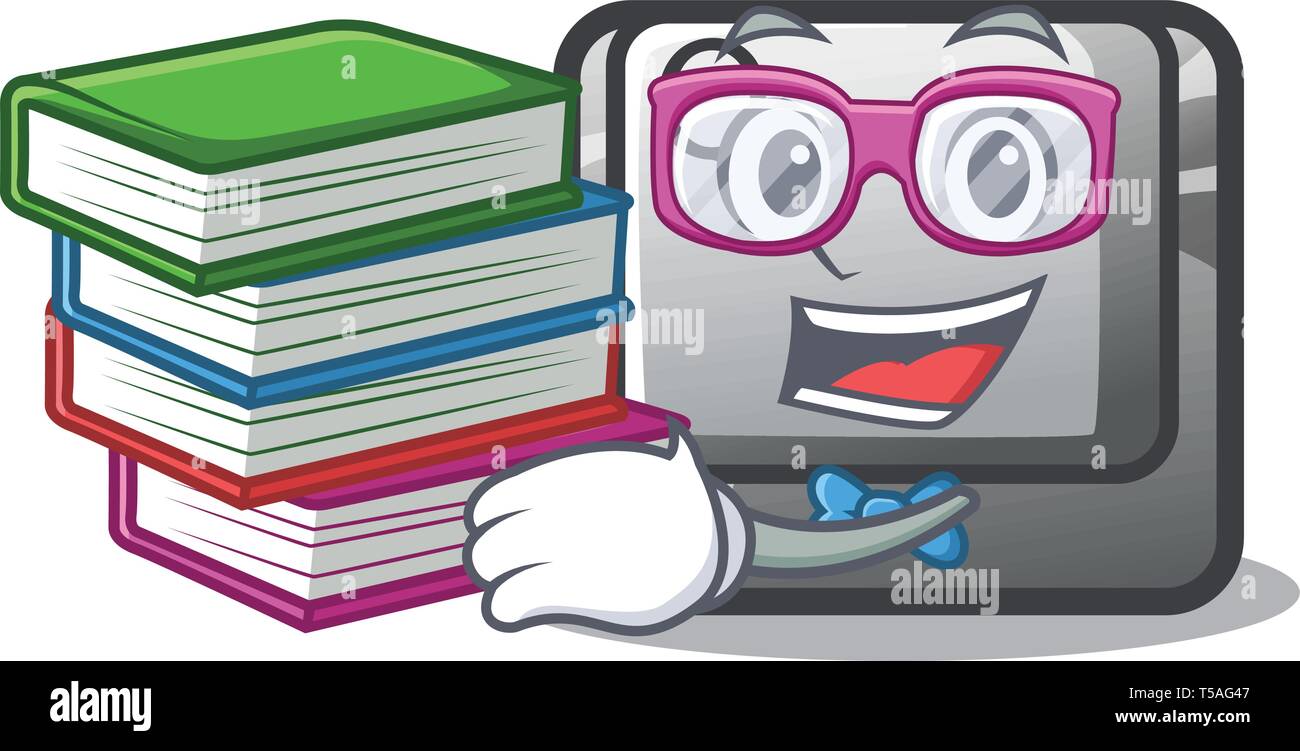 Qpoint Cartoon Student with book Q button installed on cartoon computer Stock Vector ...