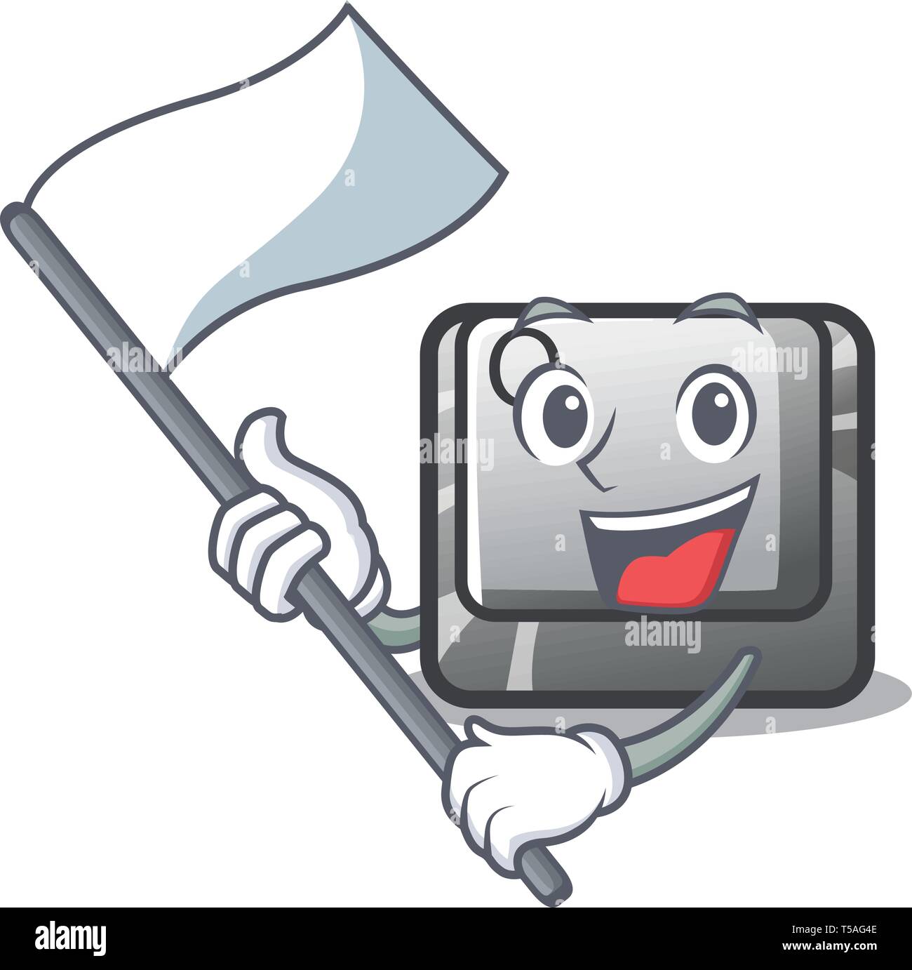 With flag Q button installed on cartoon computer Stock Vector