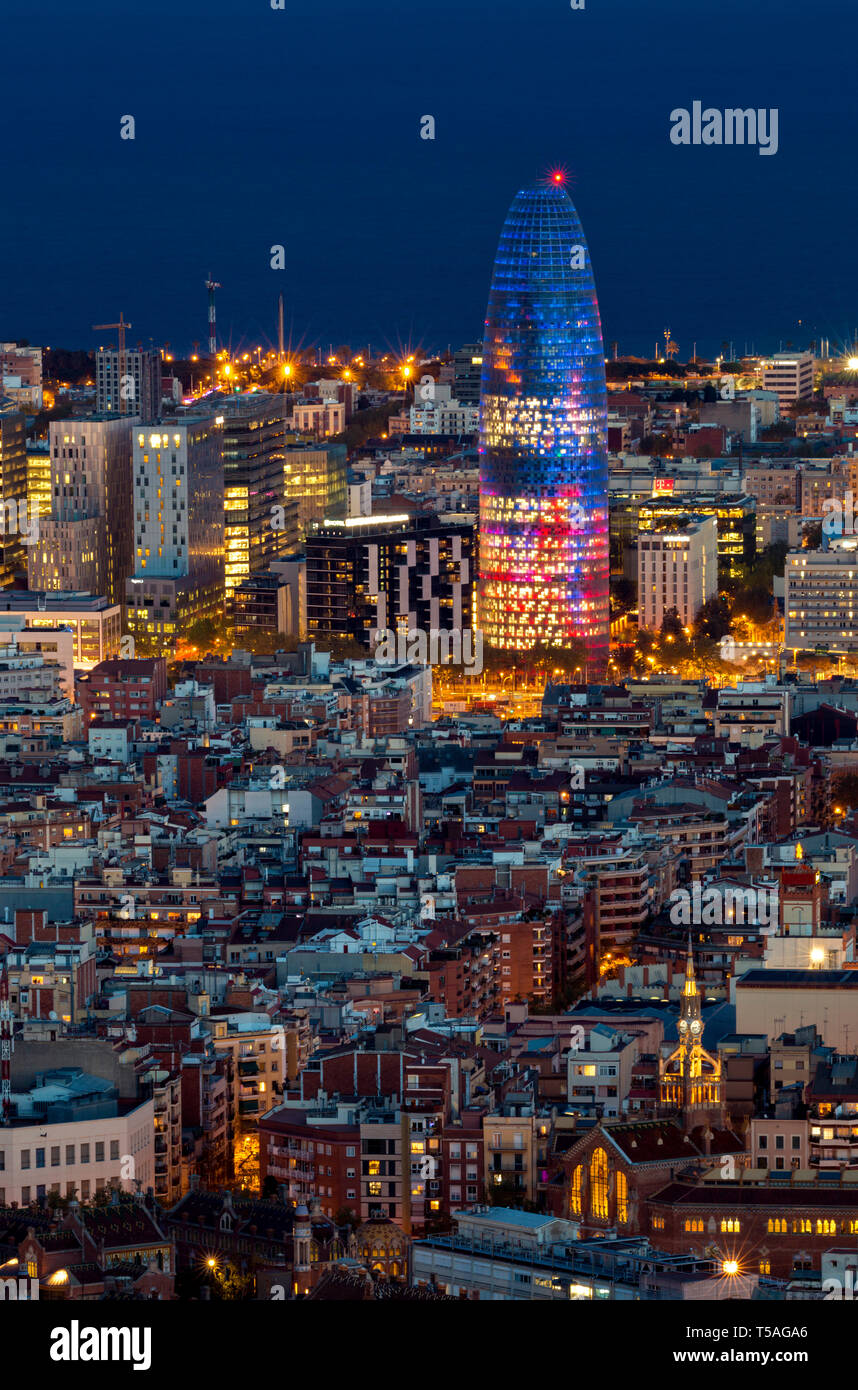 Agbar Tower. at sunset. Barcelona, Spain. - Stock Image