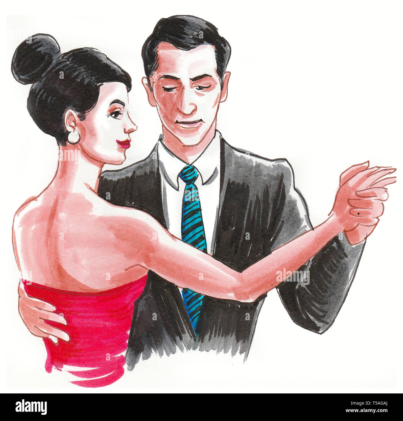 Dancing couple. Ink and watercolor illustration Stock Photo Alamy