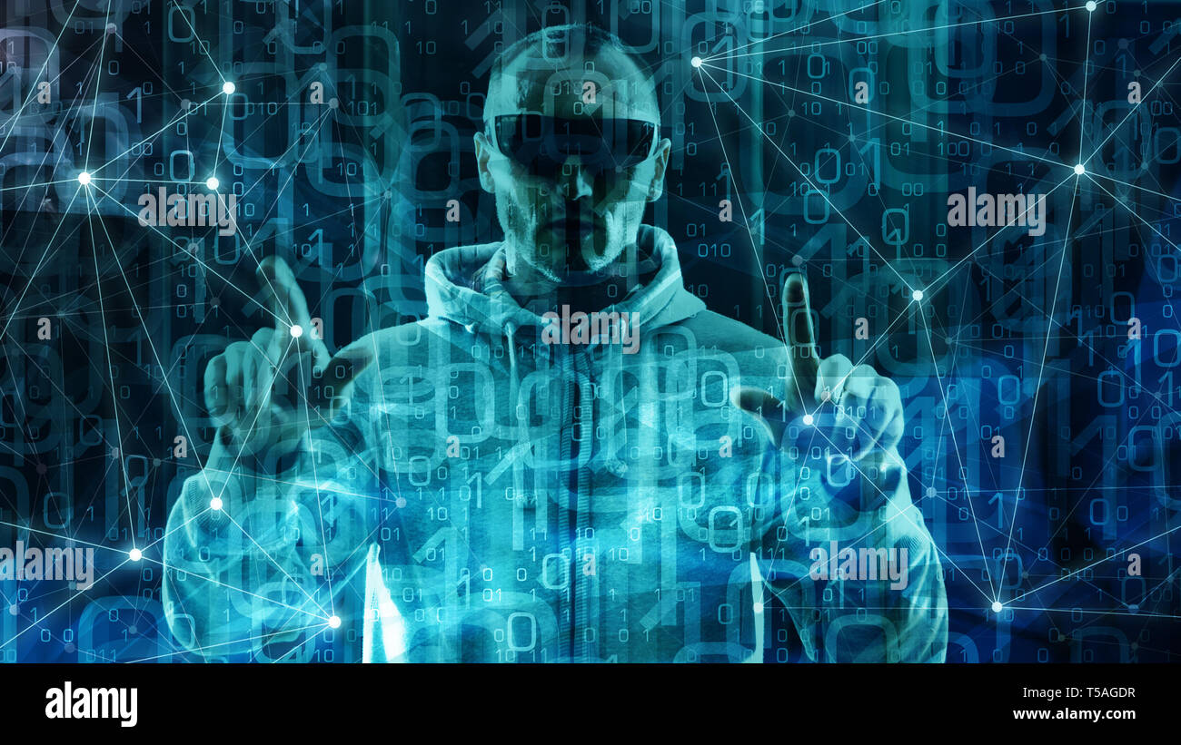 Programming software innovation, binary code numbers digital world cyber war background Stock Photo