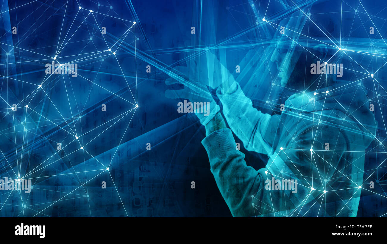 Computer machine learning digital big data processing concept, triangle ...