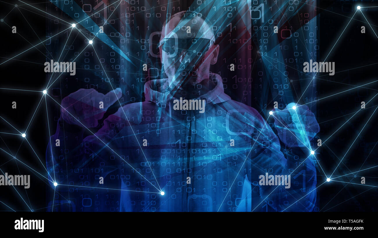 Artificial intelligence project, graphic modern design concept, random binary code Stock Photo