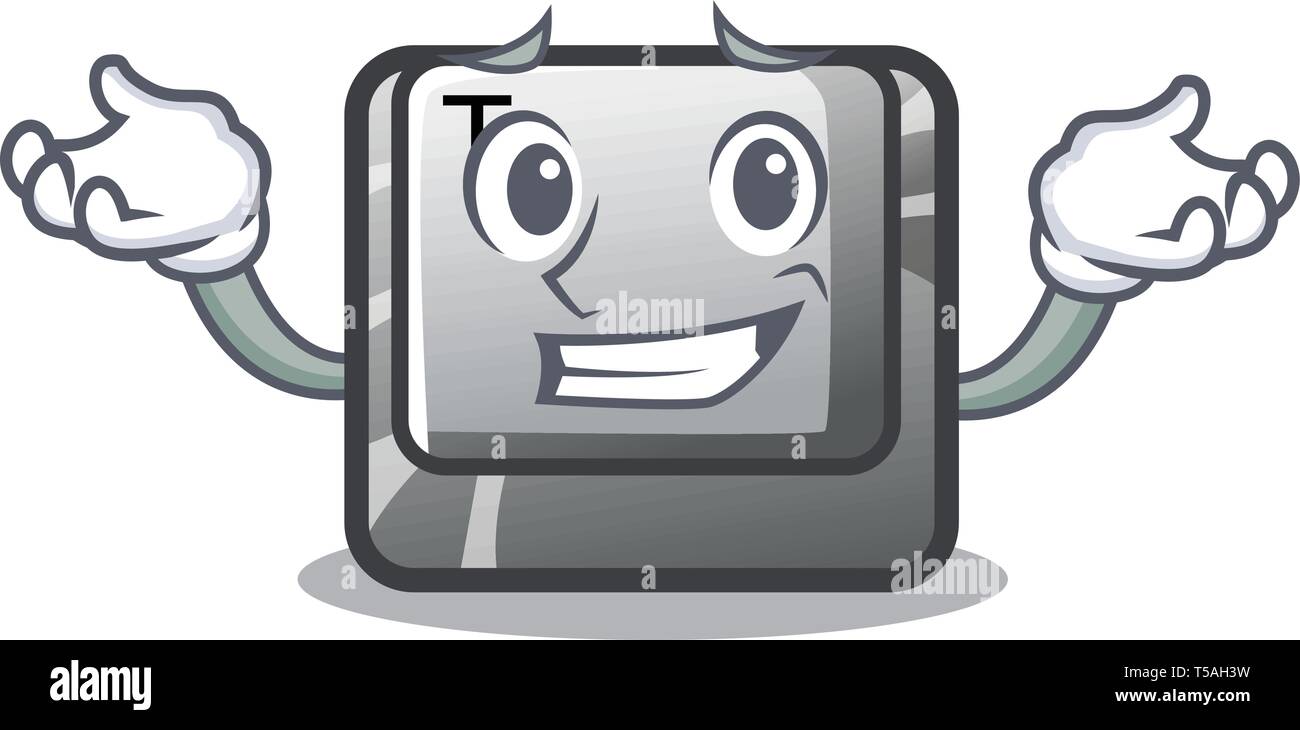 Grinning T button installed on character computer Stock Vector