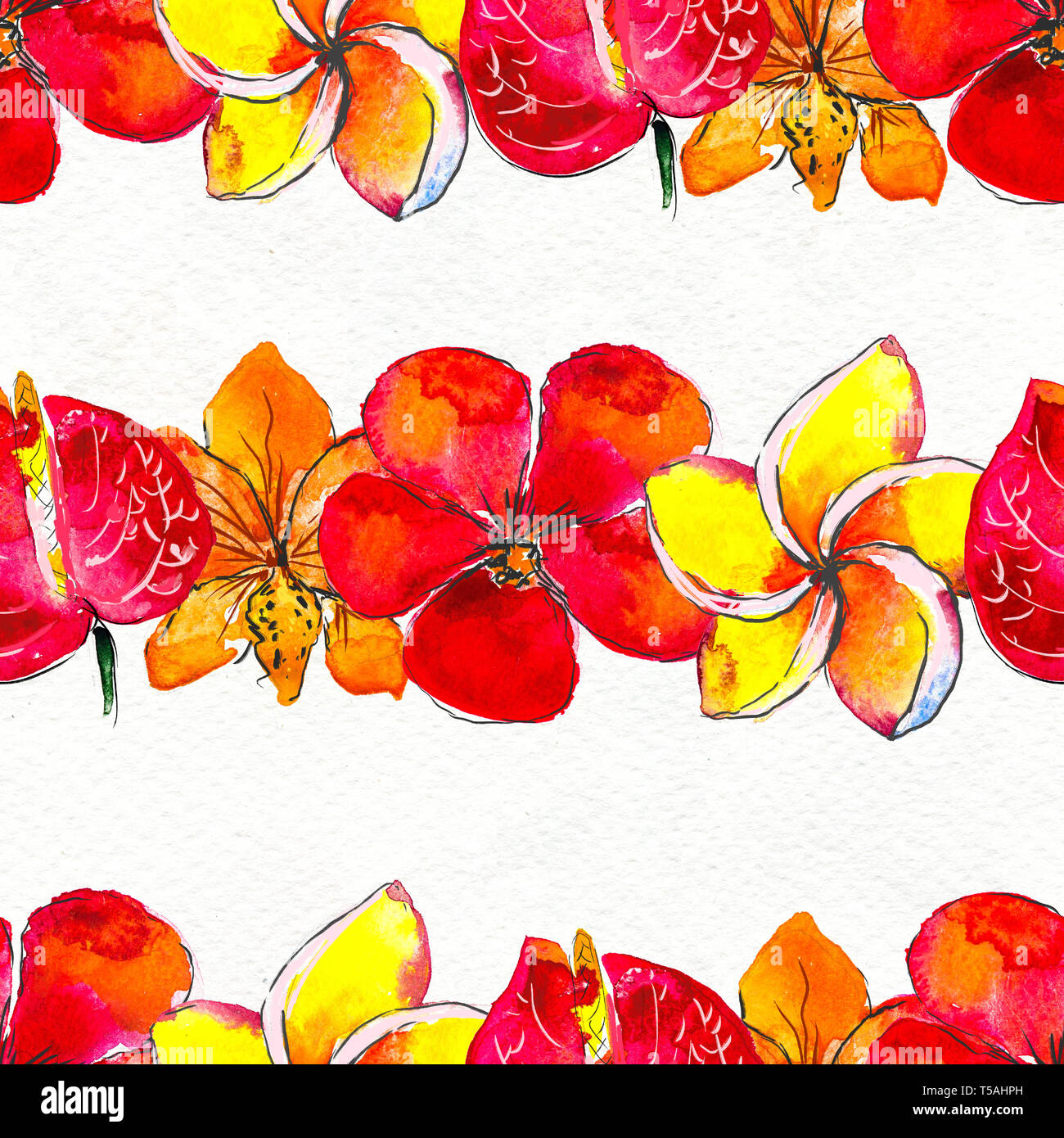 Seamless pattern With Tropical Flowers. Watercolor Background Stock ...