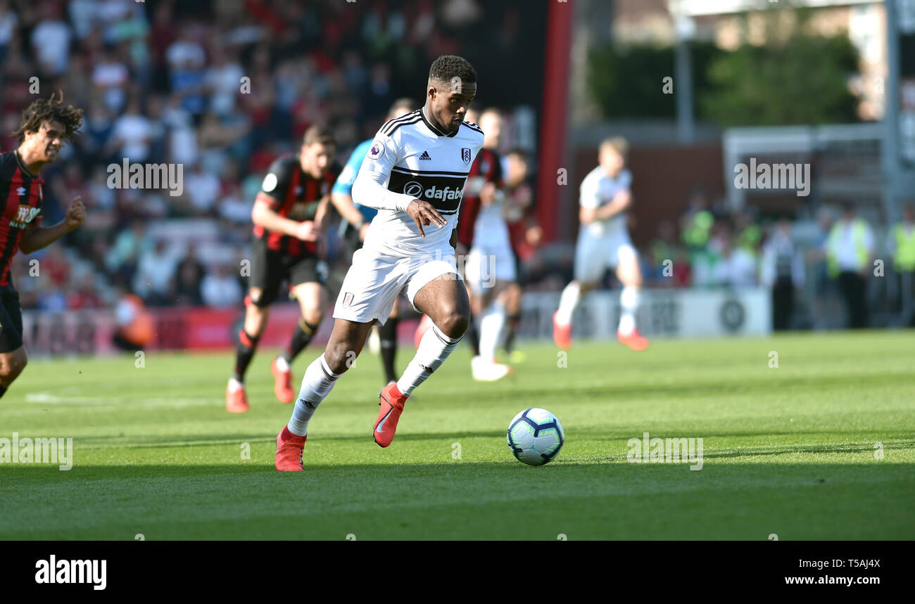 Ryan Sessegnon of Fulham during the Premier League match between  AFC Bournemouth and Fulham  at the Vitality Stadium Bournemouth 20 April 2019. Editorial use only. No merchandising. For Football images FA and Premier League restrictions apply inc. no internet/mobile usage without FAPL license - for details contact Football Dataco Stock Photo