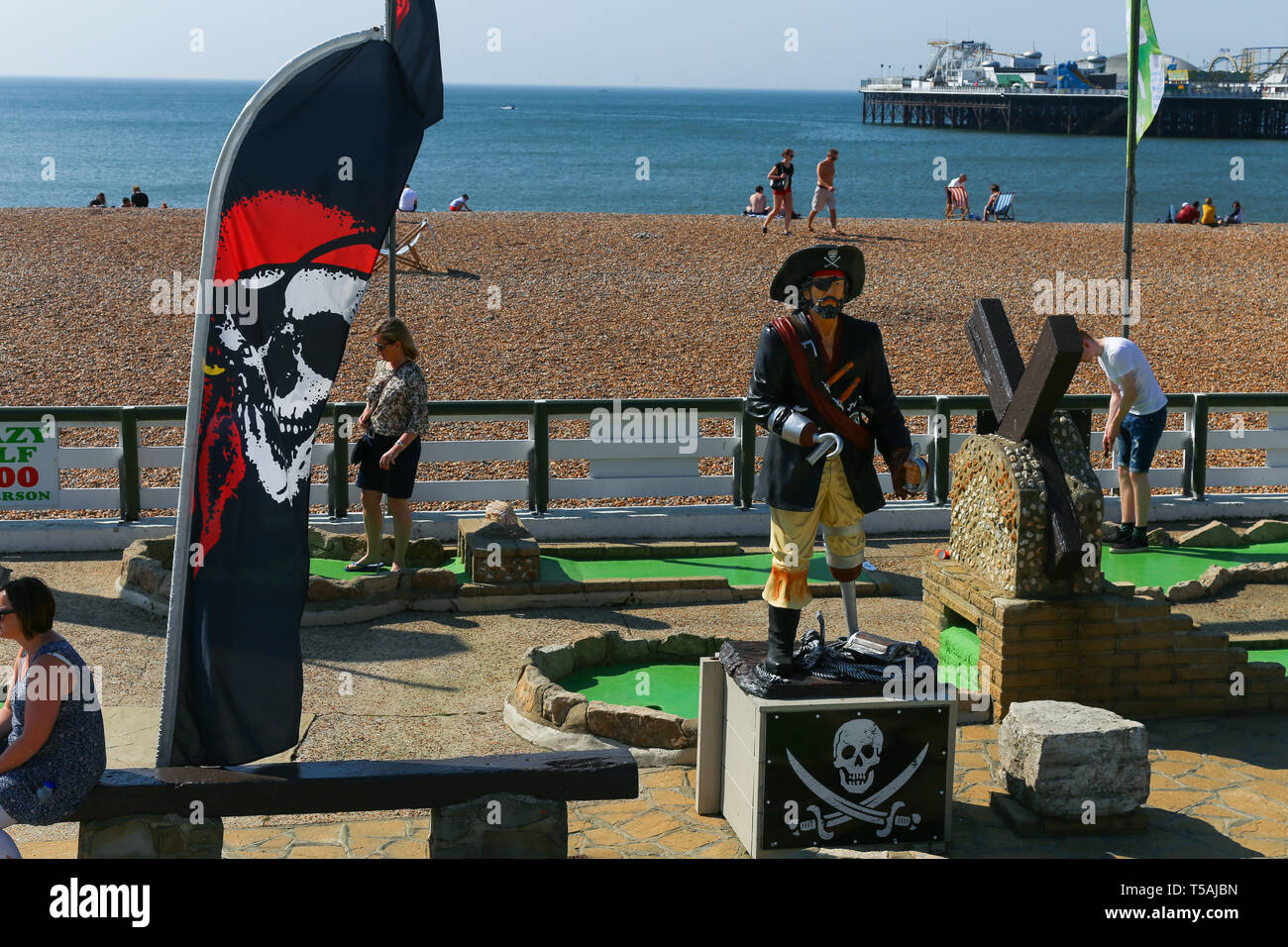 Pirate crazy golf in front of the beach. Brighton, England, Uk Stock