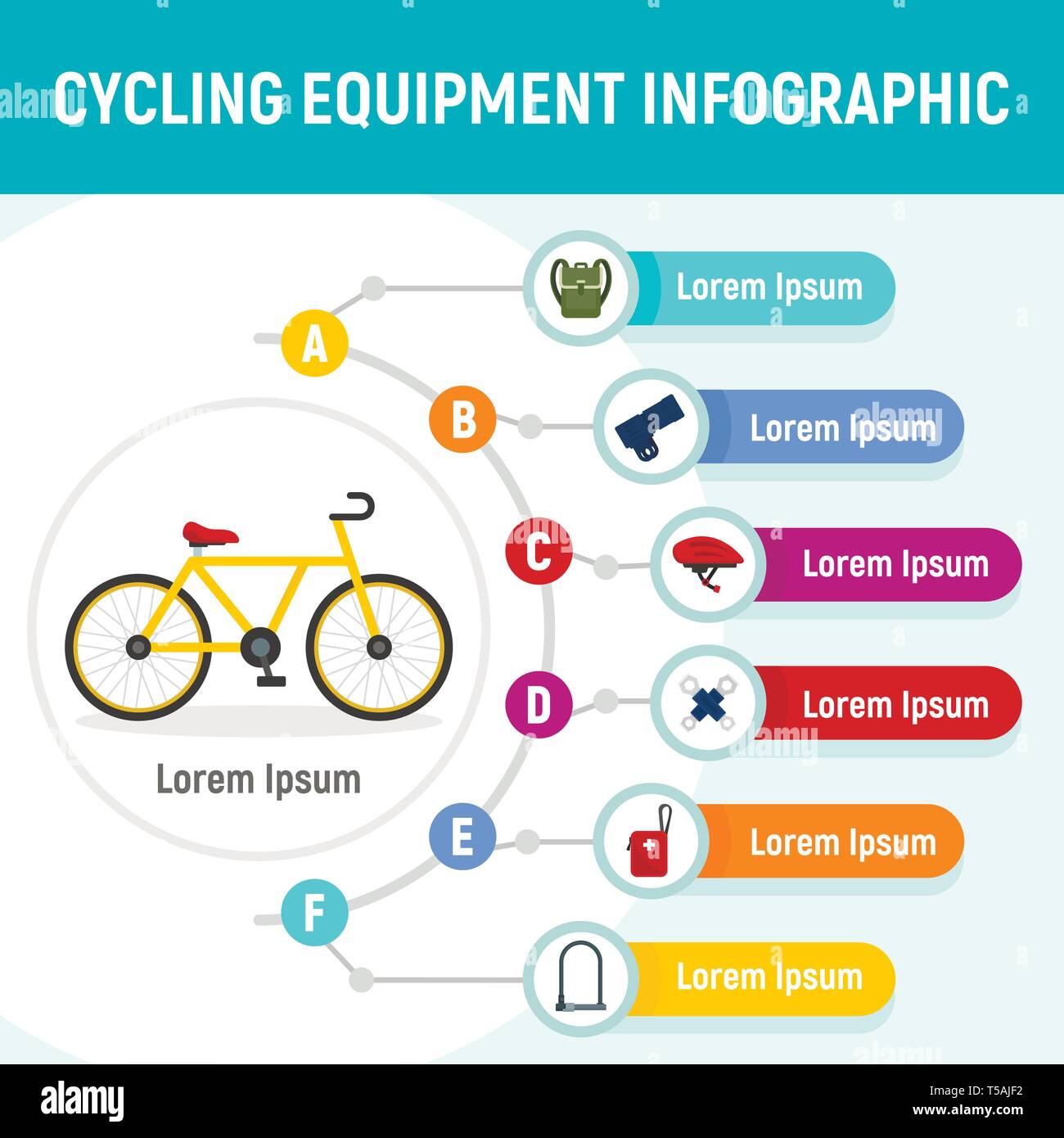 Cycling equipment infographic. Flat illustration of cycling equipment