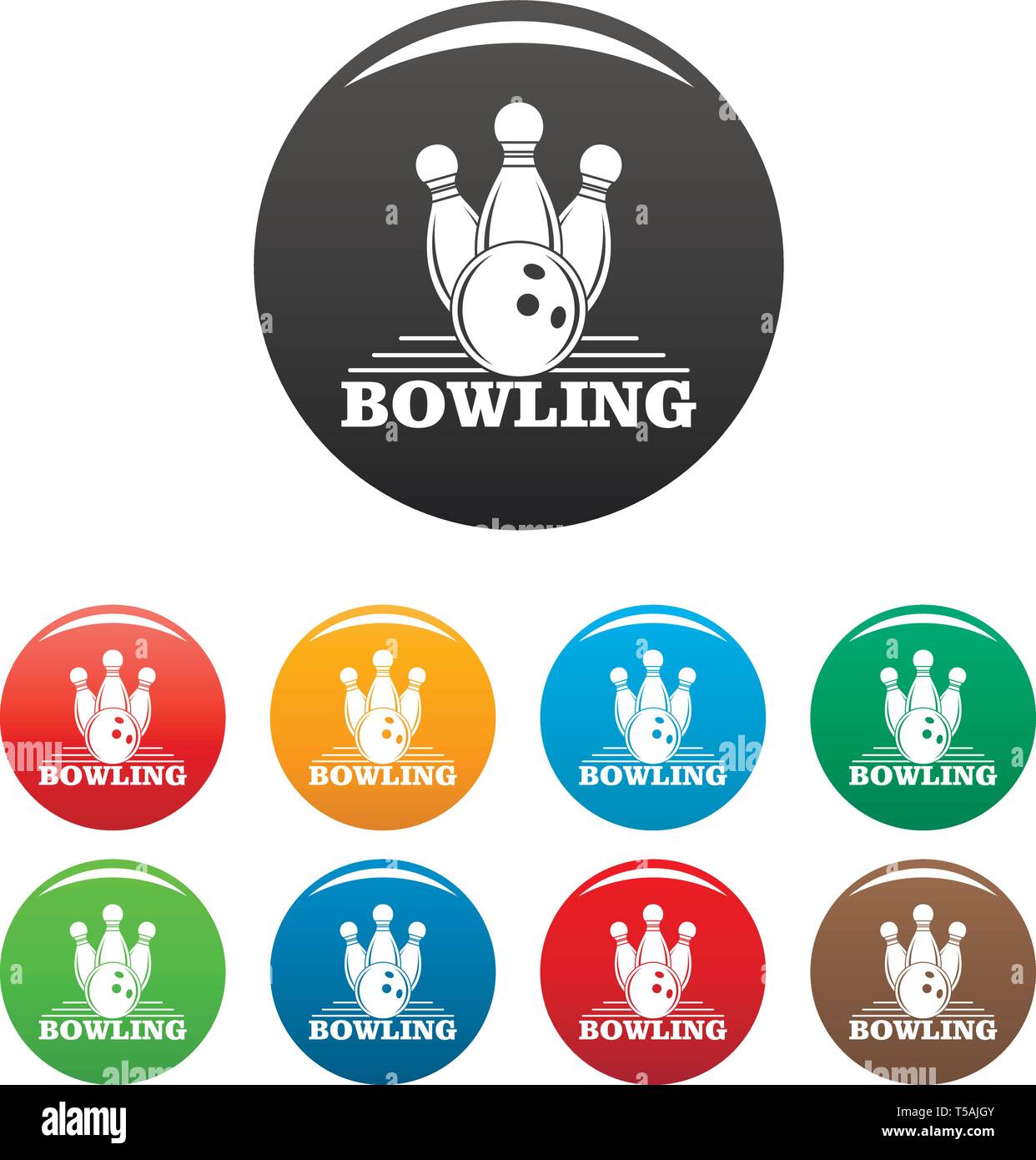 Bowling icons set 9 color vector isolated on white for any design Stock Vector