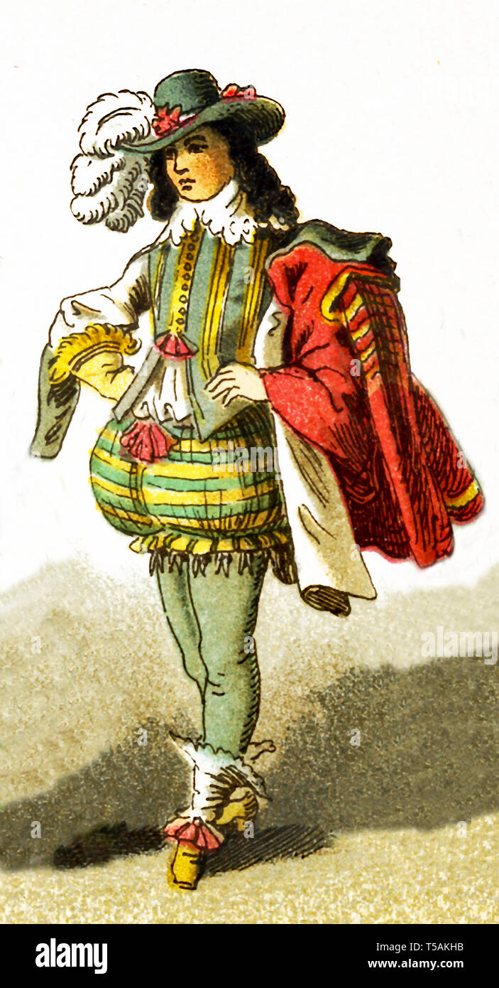 The figure here represents a French page in the 1600s.  This illustration dates to 1882. Stock Photo