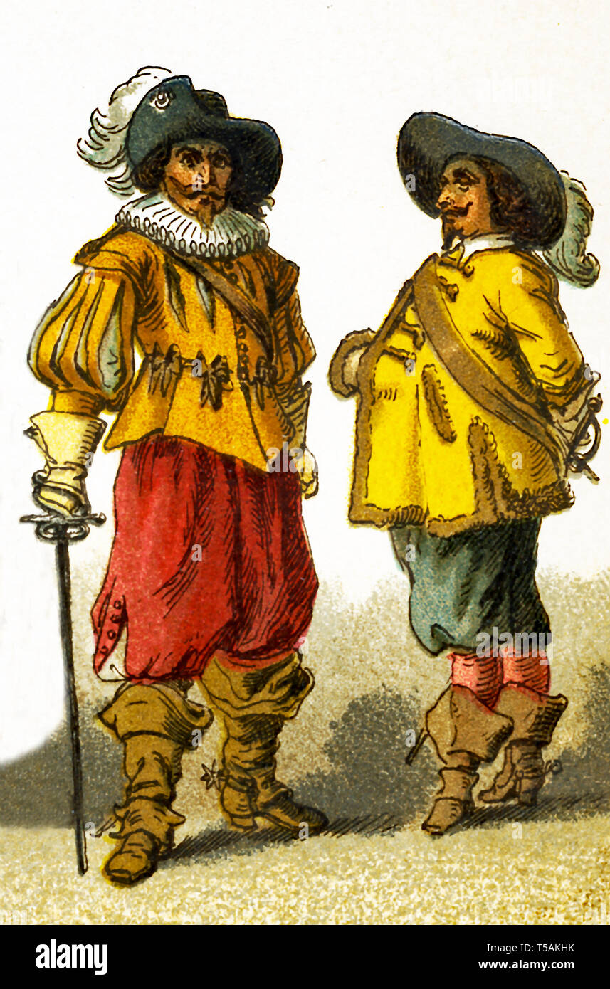 Historical Fashions Of France 17th Century Cavaliers Men Stock