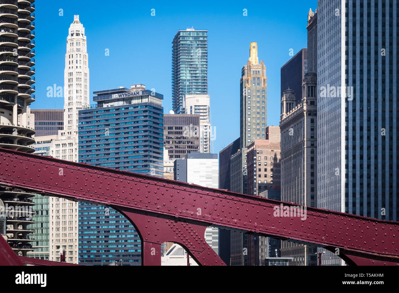 Skycrapers in Downtown Chicago from Lasalle Street Bridge Stock Photo ...