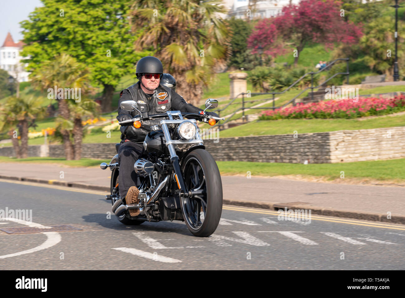 Harley Davidson motorcycle riding at the Southend Shakedown Resurrection 2019 event, Southend on Sea, Essex seafront Stock Photo