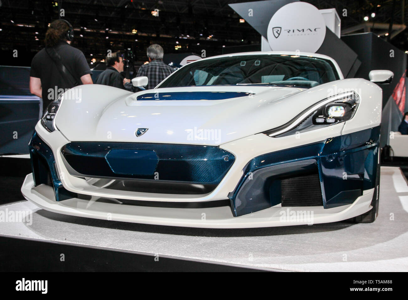 Rimac Concept Two at the New York International Auto Show 2019, at the Jacob Javits Center. This was Press Preview Day One of NYIAS Stock Photo