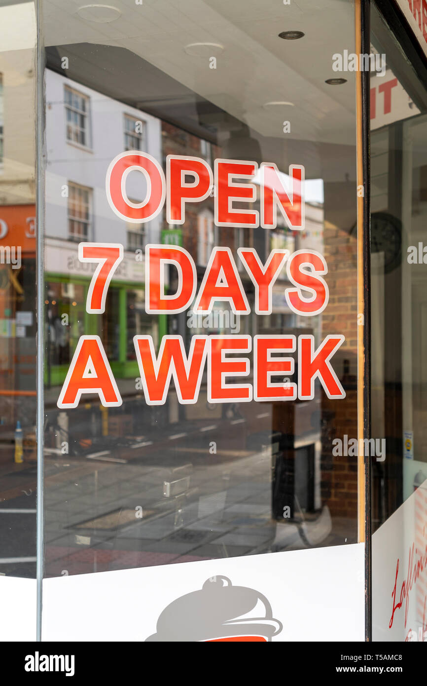 pix We Are Open 7 Days A Week https www alamy com open 7 days a week sign in shop window image244253976 html