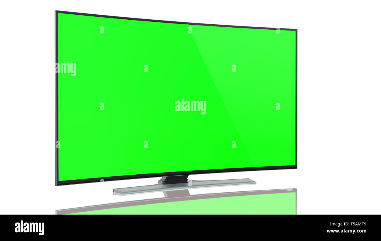 UltraHD Smart Tv with Curved green screen on white background Stock Photo