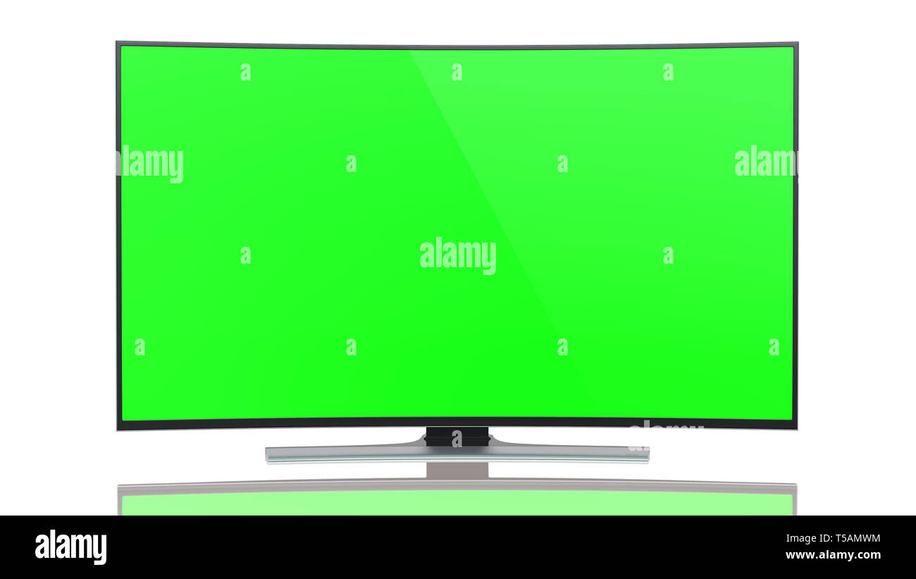 UltraHD Smart Tv with Curved green screen on white background Stock Photo