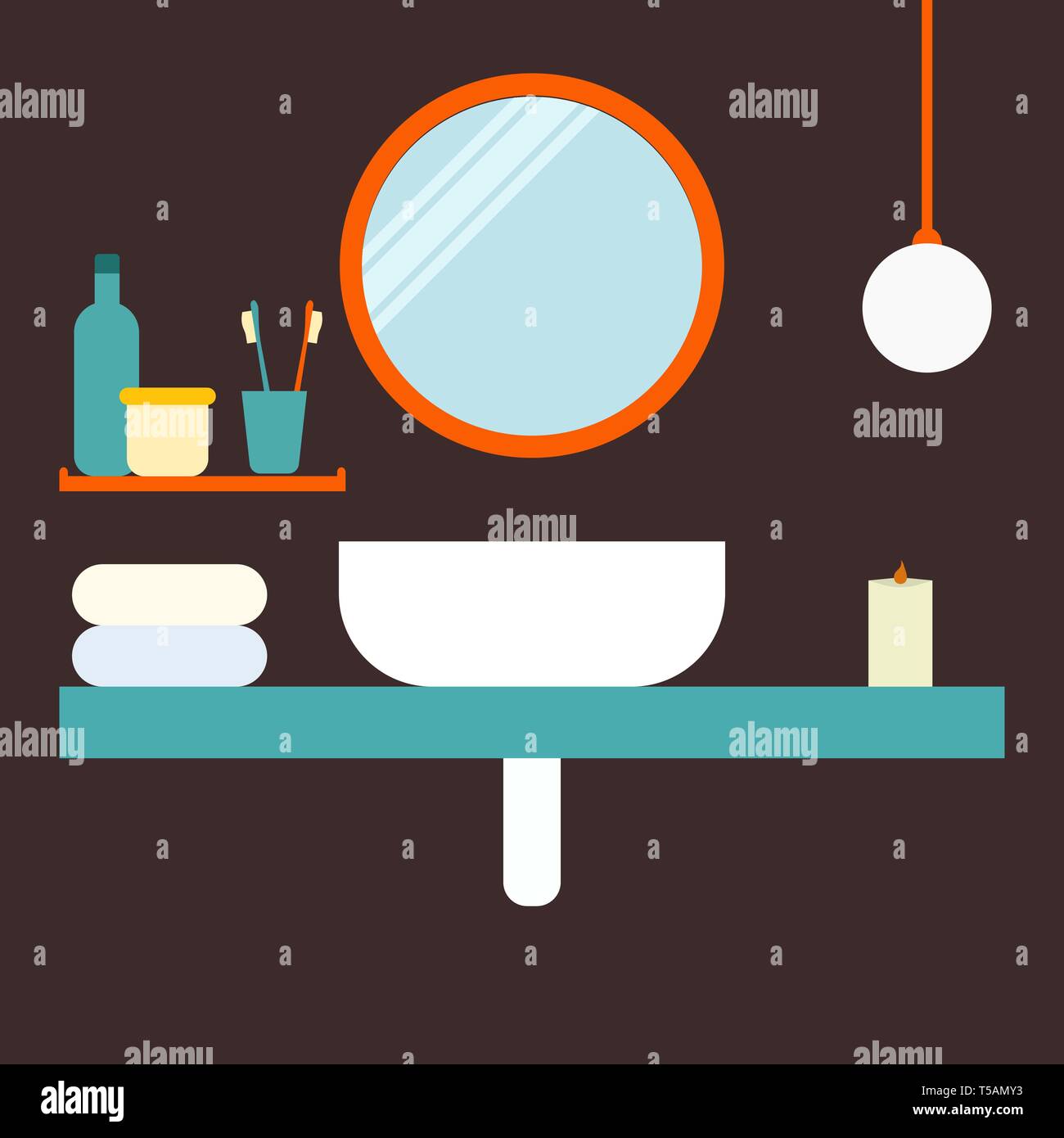 Modern bathroom interior Vector flat illustration Scandinavian style ...