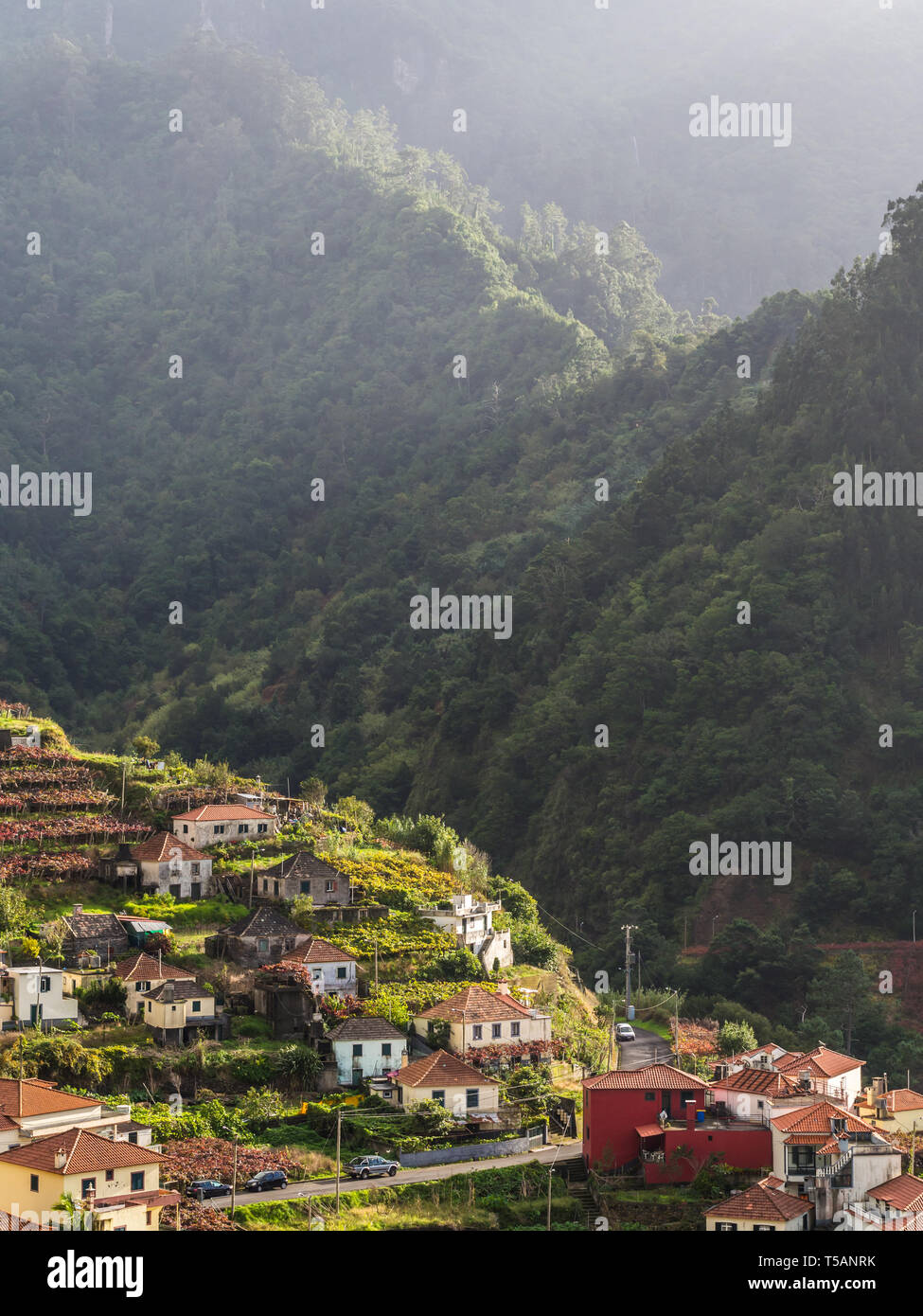 Landscape with a small village on the Madeira island, Portugal. Stock Photo