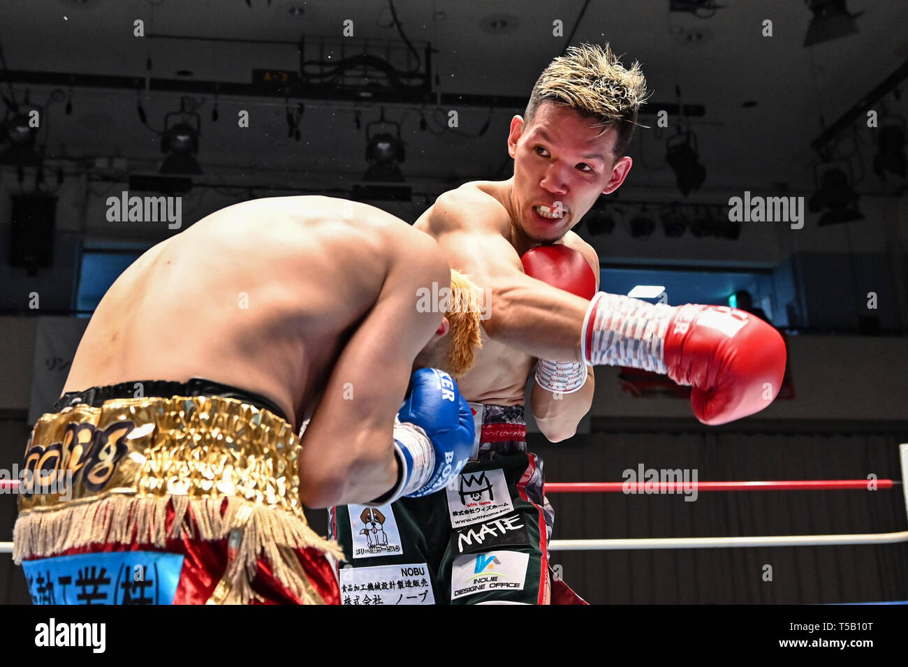 Tokyo Japan 18th Apr 2019 L R Hayato Kimura Yuta Saito JPN Tokyo Japan 18th Apr 2019 L R Hayato Kimura Yuta Saito Jpn Boxing Yuta Saito Of Japan In Action Against Hayato Kimura Of Japan During The Third Round Of The Japanese Title Bout At Korakuen Hall In Tokyo Japan Credit Hiroaki Live News T5B10T 