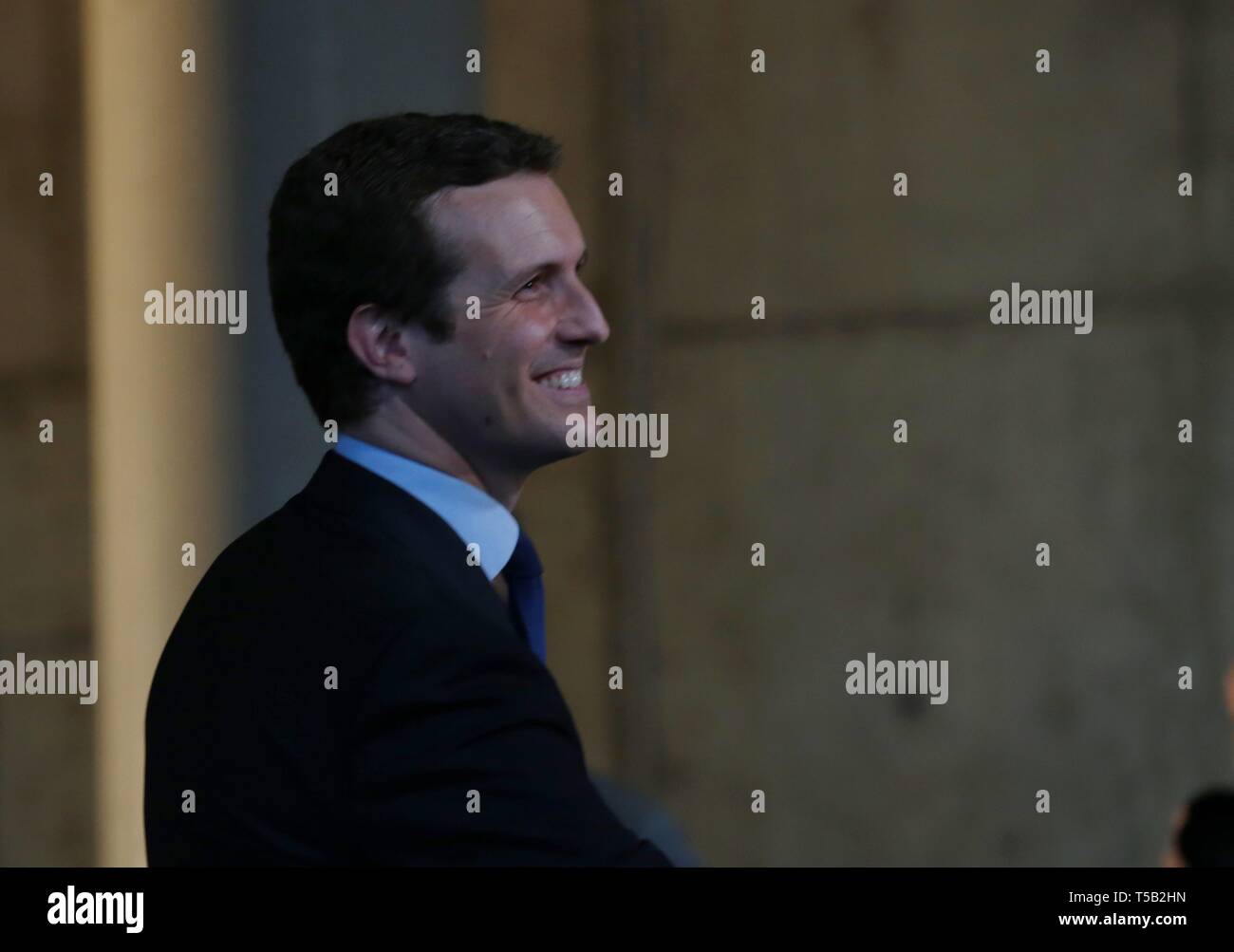 Madrid, Spain; 22/04/2019. Electoral debate of the four main candidates for the presidency of Spain next 28 abril ((28A). Pablo Casado Popular Party (PP) arrival at the Spanish Television studios (RTVE) Photo: Juan Carlos Rojas/Picture Alliance | usage worldwide Stock Photo